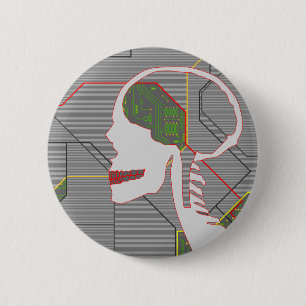 grey logicskull 6 cm round badge