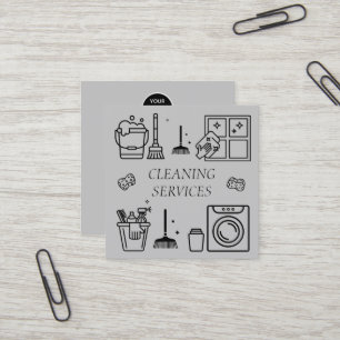 Grey Logo Cleaning Services Commercial Square Business Card
