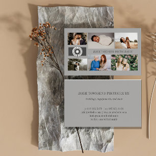 Grey Logo Photo Collage Professional Photographer Business Card