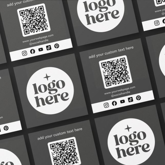 Grey Logo QR Code Custom Social Media Square Business Card (Card shown in 2.5 inch square. Choose paper and corner style.)