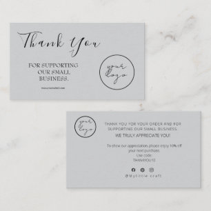 Grey Logo Script Thank You Card Discount Business