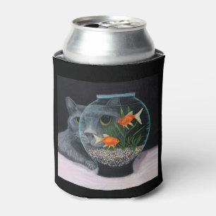 Grey Long Haired Cat and Fishbowl Can Cooler
