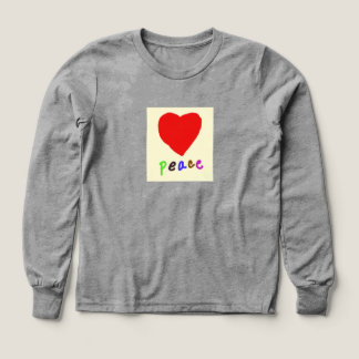 Grey long-sleeve "Peace" T-shirt with Red Heart 