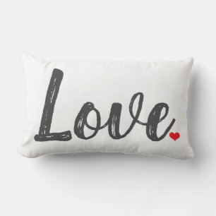 grey LOVE texture letters with red HEART Lumbar Cushion