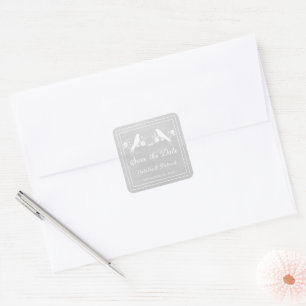 Grey Lovebird Floral Save the Date Stickers