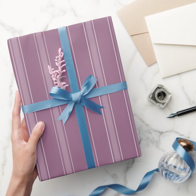 Grey Magenta & Light Grey Magenta Stripes Wrapping Paper (Gifting)