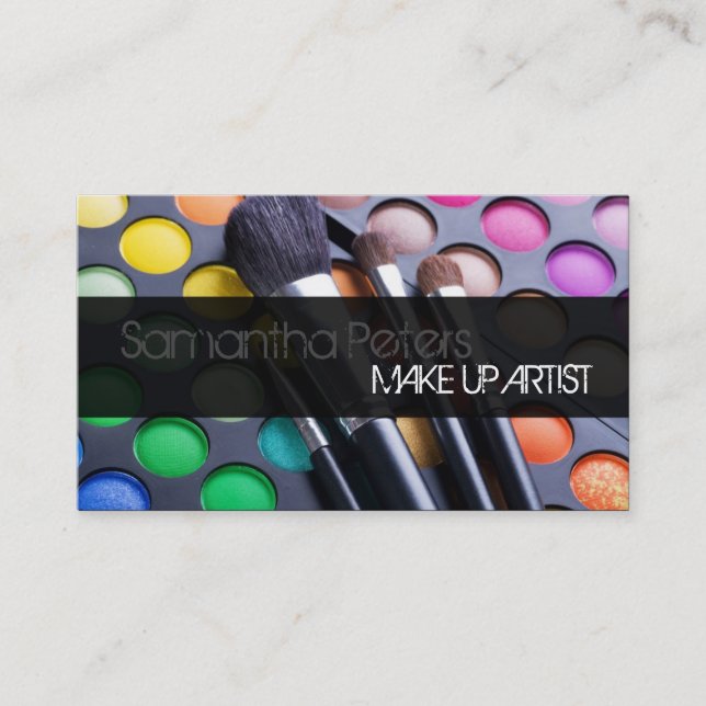 Grey Make Up Artist Palette Brush Business Card (Front)