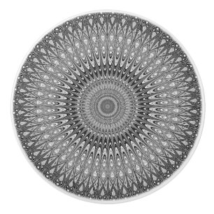 Grey mandala ceramic knob