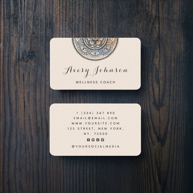Grey Mandala Wellness Coach Modern Social Media  Business Card (Creator Uploaded)