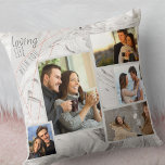 Grey Marble 5 Photo Collage - Loving Life with You Cushion<br><div class="desc">Stylish throw pillow which you can personalise with 5 of your favourite photos. The template is set up ready for you to add your photos, working from left to right. Your photos are set against a modern watercolor marble in grey and white, with an elegant geometric design in grey and...</div>