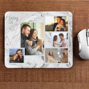 Grey Marble 5 Photo Collage - Loving Life with You Mouse Pad