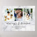 Grey Marble Always & Forever Wedding Photo Collage Poster<br><div class="desc">Beautiful wedding photo collage with three of your photos inside thin white frames on a grey marble print. Always & forever written in a wonderful dark grey calligraphy script. Personalise with three wedding photos,  your names,  and wedding date!</div>