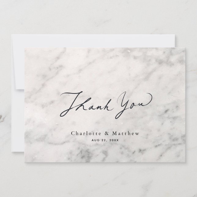 Grey Marble Caligraphy Wedding Thank You Card (Front)