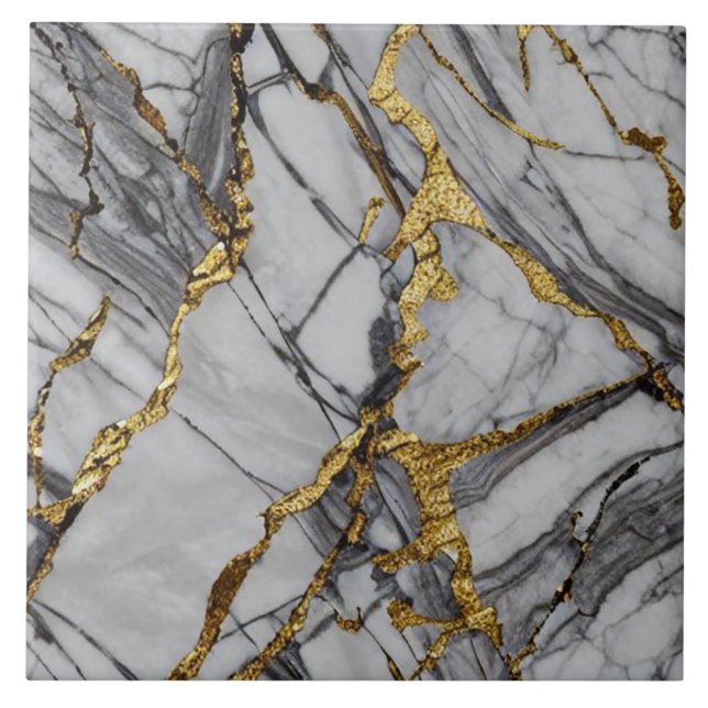 Grey Marble Effect with Bold Gold Fissures Tile (Front)