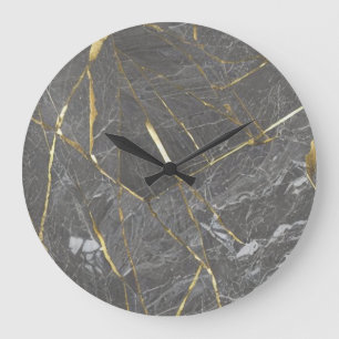 Grey Marble Effect with Fine Golden Veins Large Clock