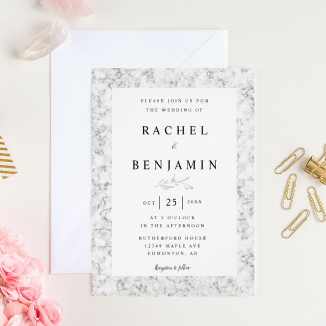 grey marble elegant simple modern chic wedding invitation (Creator Uploaded)