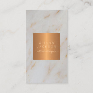 Grey marble glam metallic copper monogram designer business card