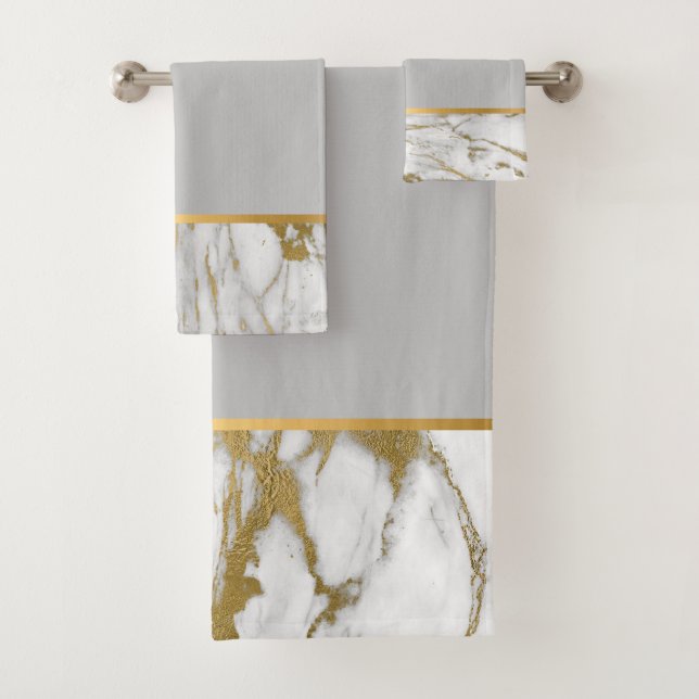 GREY MARBLE GOLD BATHROOM TOWEL SET (Insitu)
