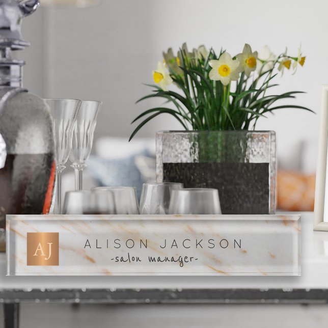 Grey marble gold steel copper metallic monogram nameplate (Creator Uploaded)