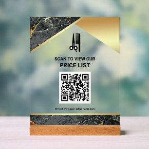 Grey Marble Hair Makeup Salon QR Code Price List Acrylic Sign