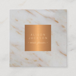 Grey marble metallic copper gold monogrammed square business card