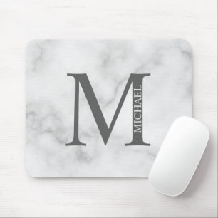 Grey Marble Personalised Monogram and Name Mouse Pad