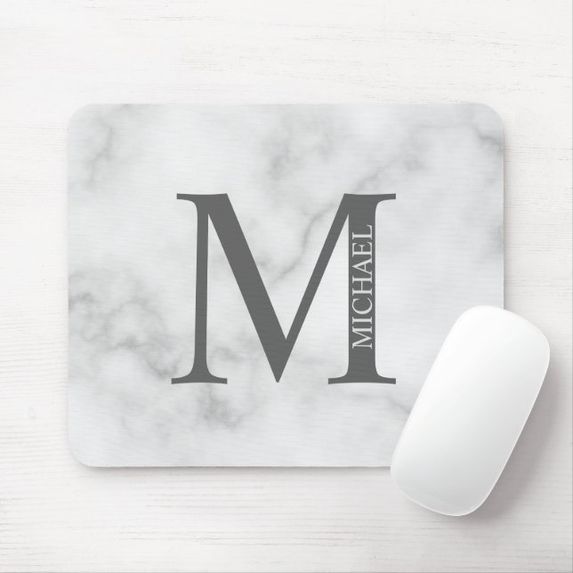 Grey Marble Personalised Monogram and Name Mouse Pad (With Mouse)