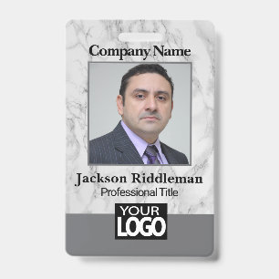 Grey Marble Photo and Logo Badge ID Badge