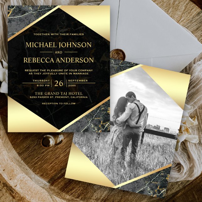 Grey Marble Photo Budget Wedding Invitation (Creator Uploaded)