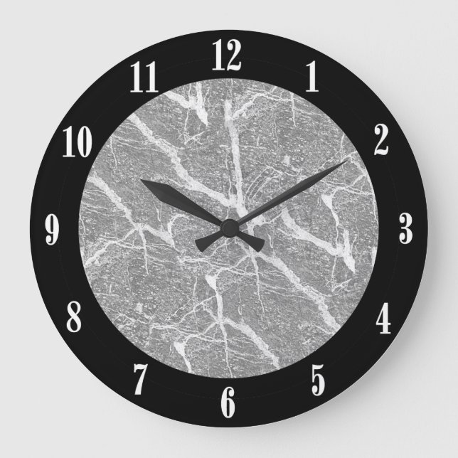 Grey Marble Print and White Numbers Large Clock (Front)