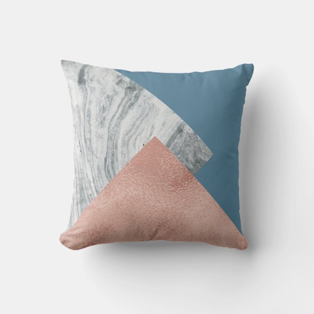 Grey Marble rose gold and blue Cushion (Front)
