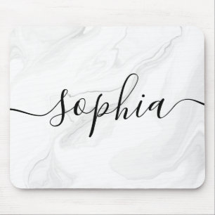 Grey Marble Script Calligraphy Mouse Pad