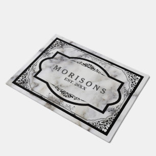 Grey Marble Stone Black Vintage Frame Doormat