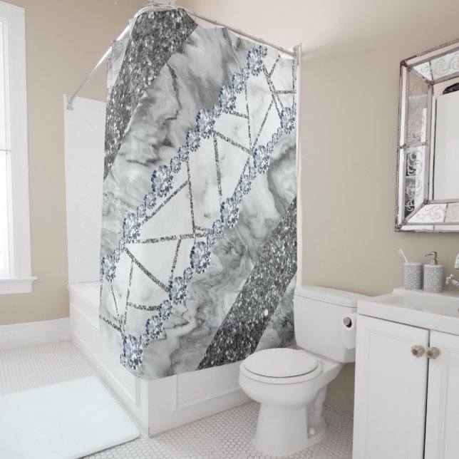 Grey Marble Stone Modern Abstract  Shower Curtain (In Situ)