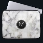 Grey Marble Stone Monogram Laptop Sleeve<br><div class="desc">Elegant modern white and grey image of marble stone texture. Black circle and monogram.</div>