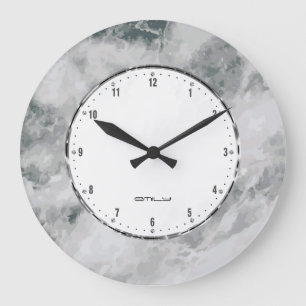 Grey Marble Stone Print Large Clock
