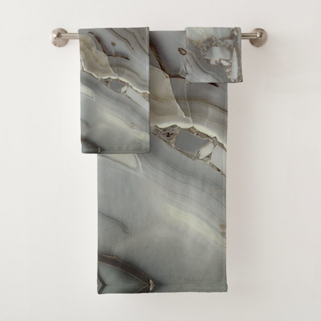 Grey Marble with Gold Vein Bath Towel Set (Insitu)