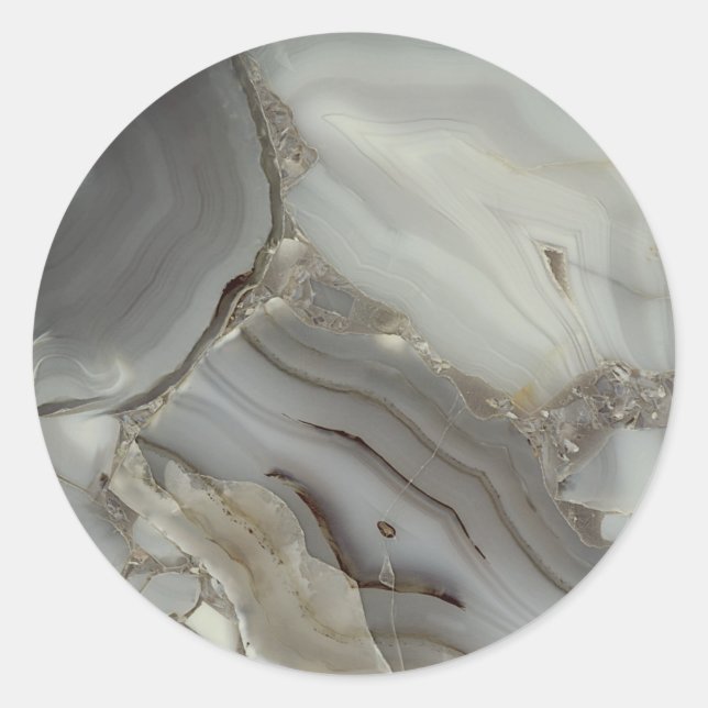 Grey Marble with Gold Vein Classic Round Sticker (Front)