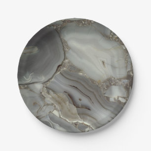Grey Marble with Gold Vein Paper Plate
