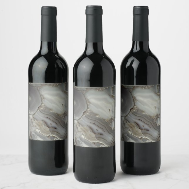 Grey Marble with Gold Vein Wine Label (Bottles)