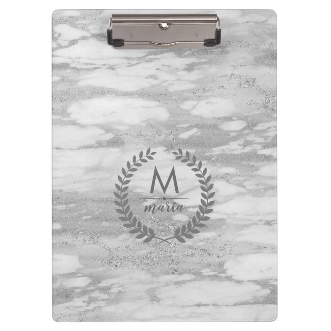 Grey Marble With Laura Wreath Frame Clipboard (Front)