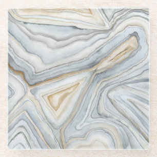Grey Marbled Abstract Design Glass Coaster