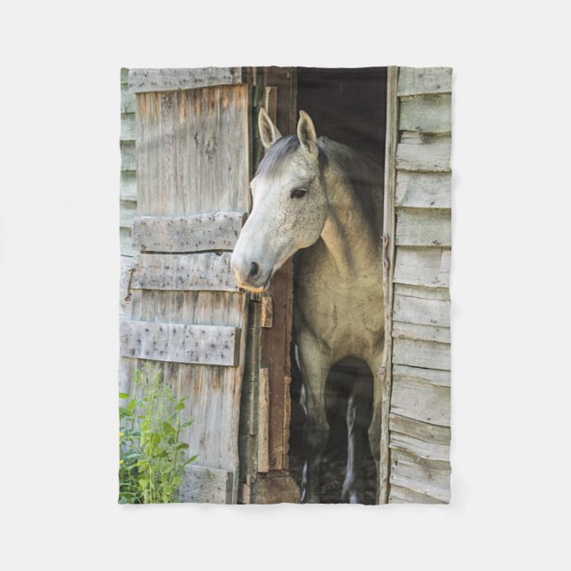 Grey Mare and Barn Horses Fleece Blanket (Front)