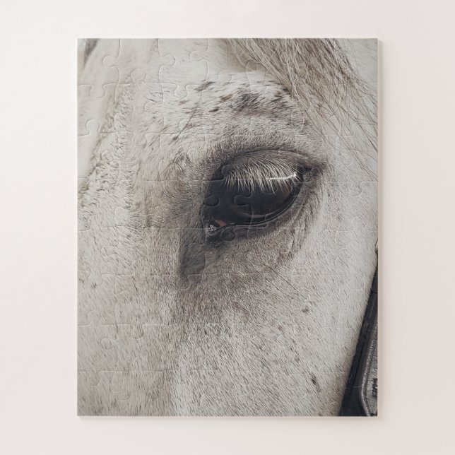 Grey Mare Horse, Up Close Eye Jigsaw Puzzle (Vertical)