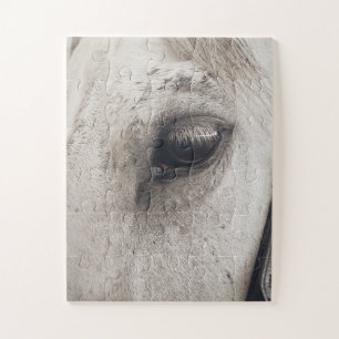 Grey Mare Horse, Up Close Eye Jigsaw Puzzle