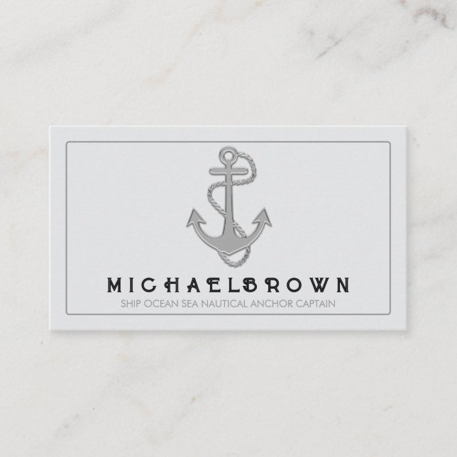 Grey Marine Nautical Anchor Business Card (Front)