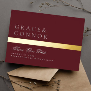 Grey Maroon Red Burgundy Gold Stripe Save The Date