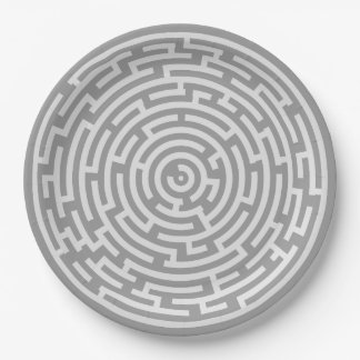 Grey Maze Paper Plate