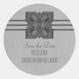 Grey Medallion Border Save the Date Stickers