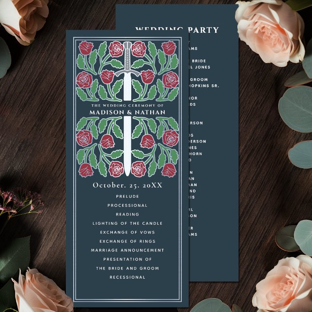 Grey Mediaeval Floral Silver Sword Royal Wedding Programme (Creator Uploaded)